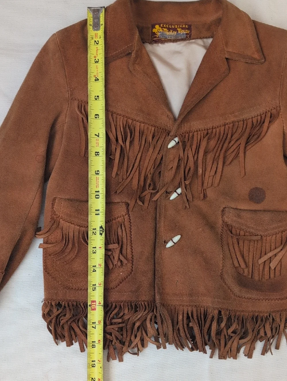 Vintage Mickey Mouse Exclusive Short Horn Kids Brown Fringe Jacket